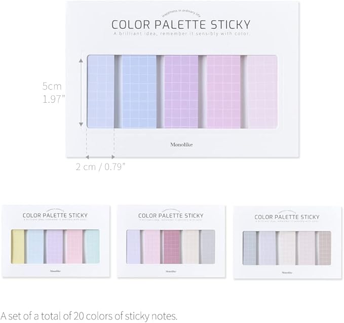 Monolike Color Palette Sticky Grid 500 B Set 4p - Self-Adhesive Memo Pad 30 Sheets