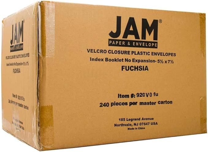 JAM PAPER Plastic Envelopes with Hook & Loop Closure - Index - 5 1/2 x 7 1/2 - Fuchsia Pink - 3/Pack