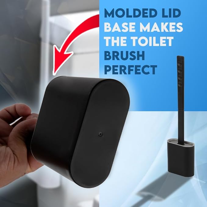Silicone Toilet Brush and Holder Set – Pack of 1 Wall Mounted Black Toilet Brush – Long Non-Slip Handle, Flexible Bristles for Easy Cleaning – Modern Toilet Scrubber Brush