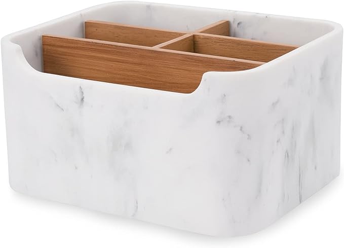 Desk Organizer, Marble Remote Holder for Table, Modern Office Controller Pen Phone Holder Organizer, Stylish Caddy and Storage Accessories for Bedside Nightstand Desktop Coffee Table