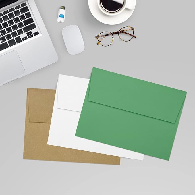 LUXPAPER A7 Invitation Envelopes for 5 x 7 Cards in 80 lb. Holiday Green, Printable Envelopes for Invitations, w/Peel and Press Seal, 1000 Pack, Envelope Size 5 1/4 x 7 1/4 (Green)