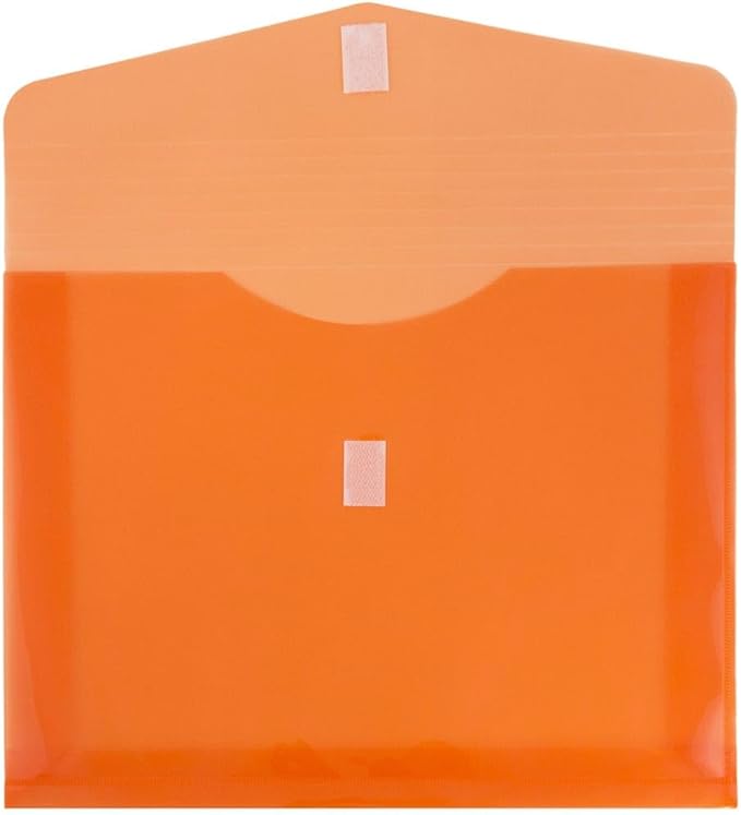 JAM PAPER Plastic Expansion Envelopes with Hook & Loop Closure - Letter Booklet - 9 3/4 x 13 with 2 Inch Expansion - Orange - 3/Pack