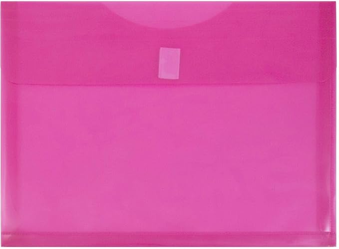 JAM PAPER Plastic Expansion Envelopes with Hook & Loop Closure - Letter Booklet - 9 3/4 x 13 with 1 Inch Expansion - Fuchsia Pink - 3/Pack