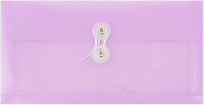 JAM PAPER #10 Plastic Envelopes with Button & String Tie Closure - 4 1/8" x 9 1/2" - Lilac Purple - 12/Pack