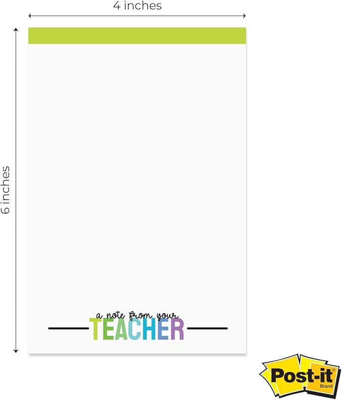 Colorful Teacher Sticky Note Pads / 4" x 6" Repositionable Classroom Sticky Notes / 50 Sheets Per Pad/Set of 5 Designs/Made in USA