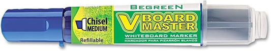 PILOT V Board Master BeGreen Refillable Dry-Erase Markers, Chisel Tip, Blue Ink, 12 Count