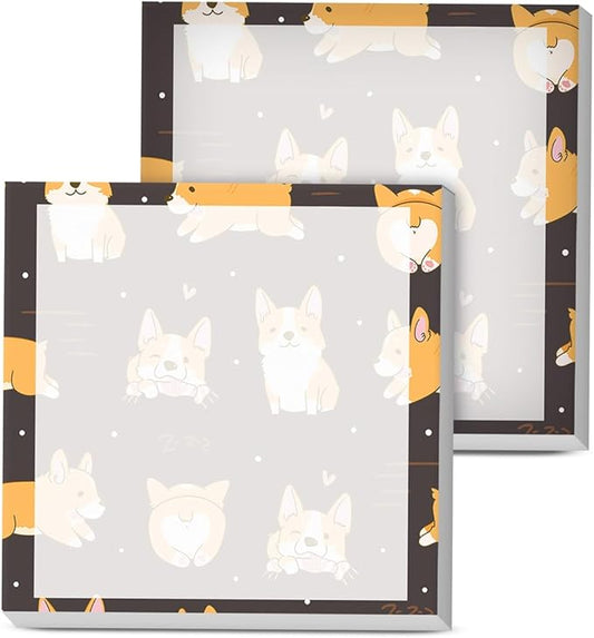 Sticky Notes, 2 Pads, 3x3 inches, Cute Colorful Fun Self-Stick Note Pads, Easy Post, Strong Adhesive Notepad Corgi Dog Pattern