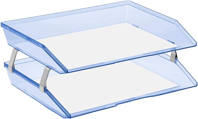 Acrimet Facility 2 Tier Letter Tray, Side Load, Letter Size/A4, Desktop File Organizer, Plastic (Clear Blue Color)