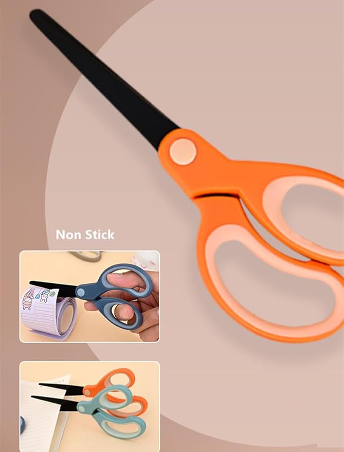 Non Stick All Purpose Titanium Coating Craft Scissors with Soft Grip, Blunt Tip Fabric Shears Kids Scissors for Office Home School, Left & Right Handed (1 Pack, Dark Blue)