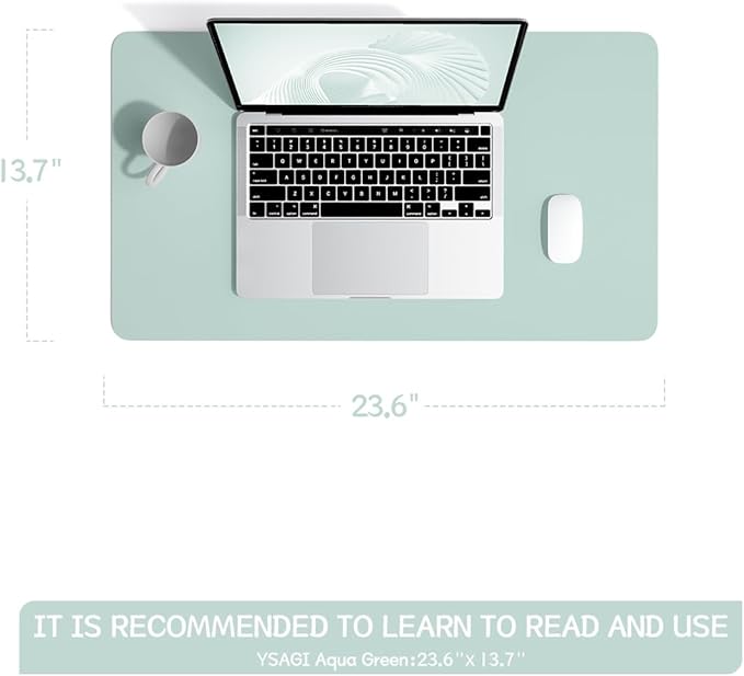 YSAGi Non-Slip Leather Desk Pad, Waterproof Laptop Computer Desk Keyboard Mat, Table Protector Blotter Mat, Large Mouse Pad for Office/Work/Home/Decor(Mint Green, 23.6" x 13.7")