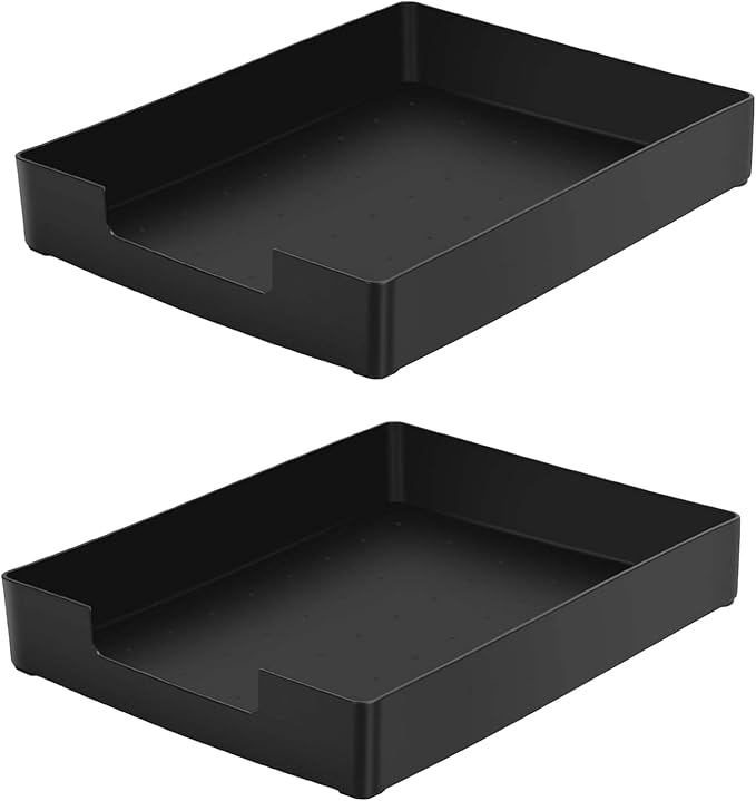 Letter-Size Tray, 2PCS Desk Drawer Organizer, A4 Plastic Paper Tray, Stackable Plastic Paper Holder File Organizer for Office, School, Home Storage (2X Black)