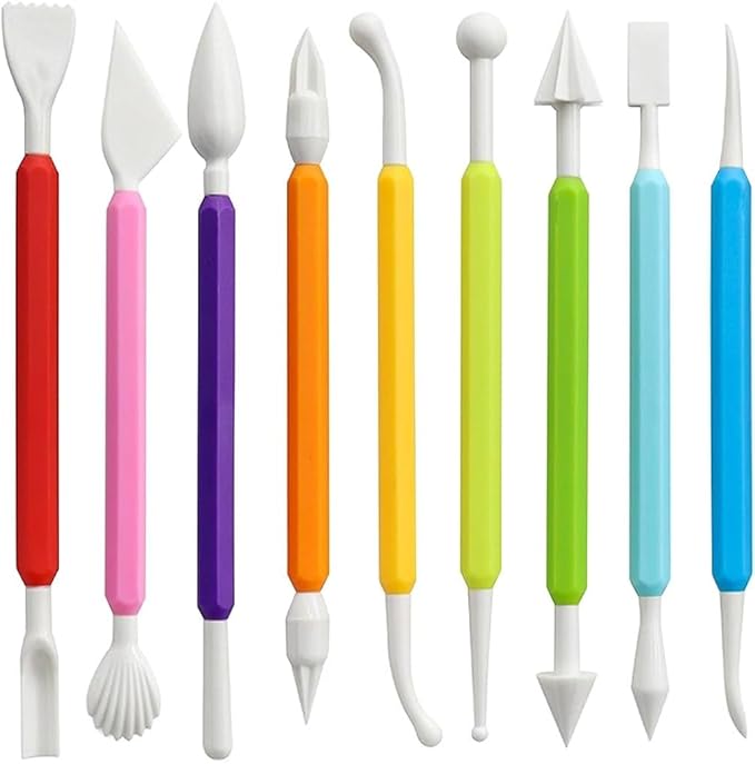 LINPHCEY 9PCS Clay Tools for Kids Air Dry Clay Tool Kit Plastic Clay Sculpting Tools Set for DIY Pottery, Modeling Molding Polymer Clay – Safe & Easy Grip for Beginners & Craft Lovers
