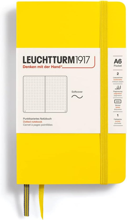 LEUCHTTURM1917 - Notebook Softcover Pocket A6-123 Numbered Pages for Writing and Journaling (Dotted, Lemon)
