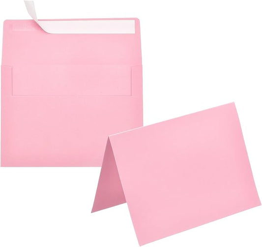 PATIKIL 50Pack Pink 4x6 Blank Cards and Envelopes, Self Seal A6 Envelopes with Folded Cardstock Small for Greeting Cards Wedding Greeting Birthday Invitations Letter Mailing