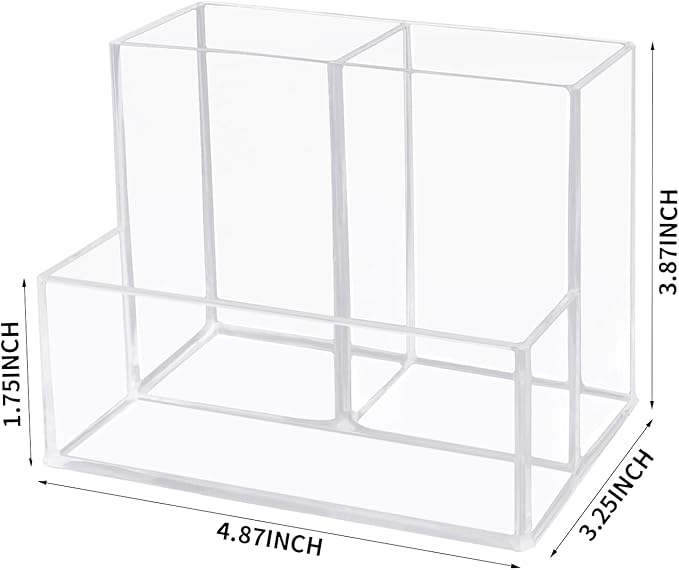 Desktop Clear Pen Holder with 3 Compartments, Acrylic Pencil Holders, Desk Organizers and Accessories