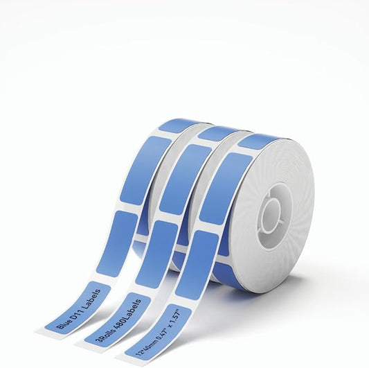 NIIMBOT D11 Label Maker Tape 3 Rolls Adhesive Blue Label Paper 0.47" X 1.57" (12 X 40mm) 160 Labels/Roll, Compatible for NIIMBOT D11 D110 Label Printer, Blue, 3-Roll