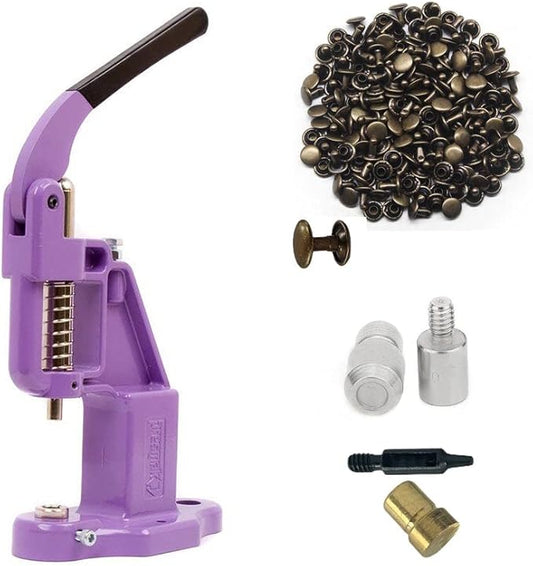 Hobby Trendy Hand Press with 1000 Sets of Iron 9mm Double Capped Rivets with Dies and Hole Punch(Lilac Press,Bronze Rivets)