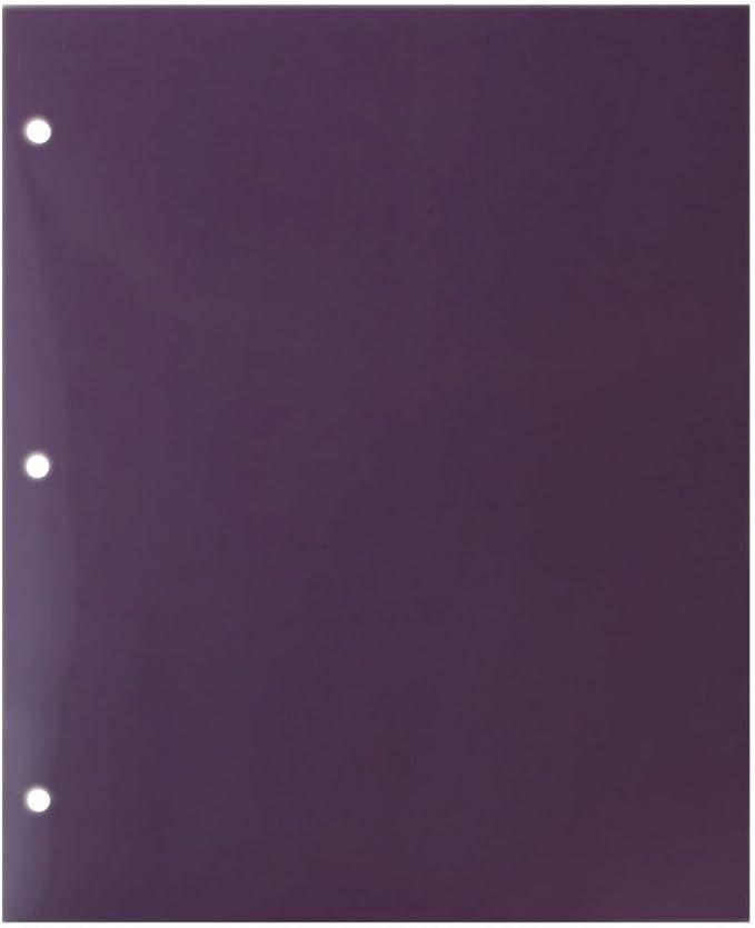 JAM PAPER Laminated Two Pocket Glossy 3 Hole Punch School Folders - Letter Size - High Gloss Purple - Bulk 50/Box