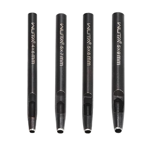 WUTA Oval Leather Hole Punch Set,Carbon Steel Belt Hole Puncher for Leather, Hand Punching Tool for Leathercraft Working (4 * 6mm+5 * 7mm+5 * 8mm+5 * 9mm,4pcs)