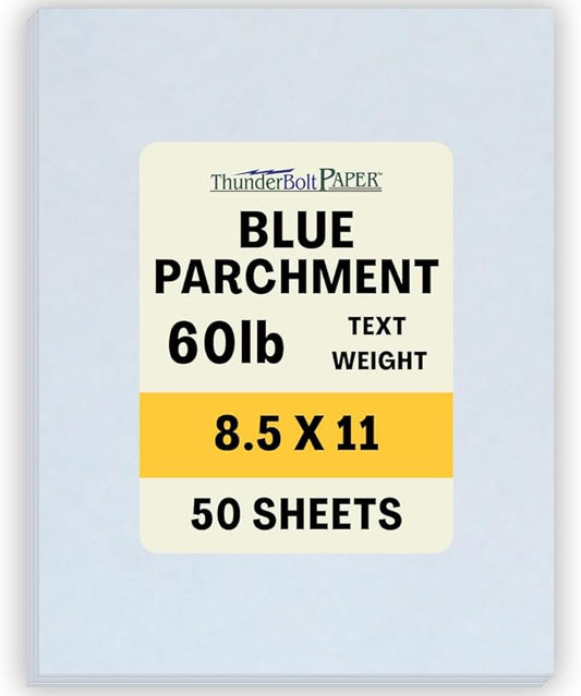 50 Light Blue Parchment Printable Writing Paper 60lb Text =24lb Copy Paper Sheets - 8.5x11 Inches Standard Letter & Flyer Size - 60 Pound is NOT Card Weight - Vintage Colored Looks Like Old Parchment