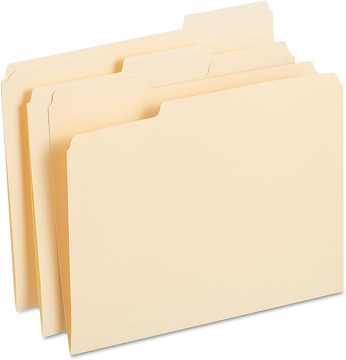Staples File Folders, 1/3-Cut Reinforced Tab, Assorted Position, Letter Size, Perfect for Home, Office, Classroom, 250-Pack, Manila
