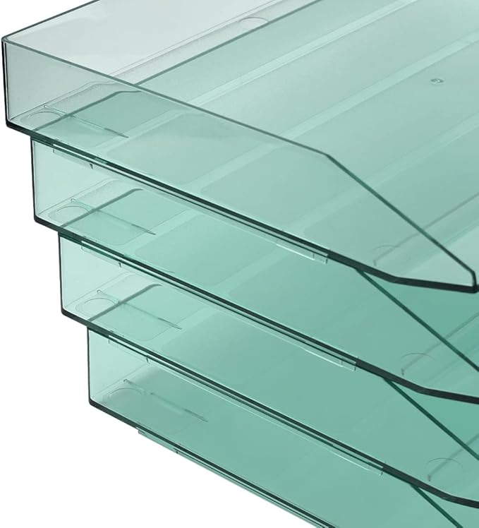 Acrimet Stackable Letter Tray 2 Tier Side Load, Plastic, Desktop File Organizer (Clear Green Color)