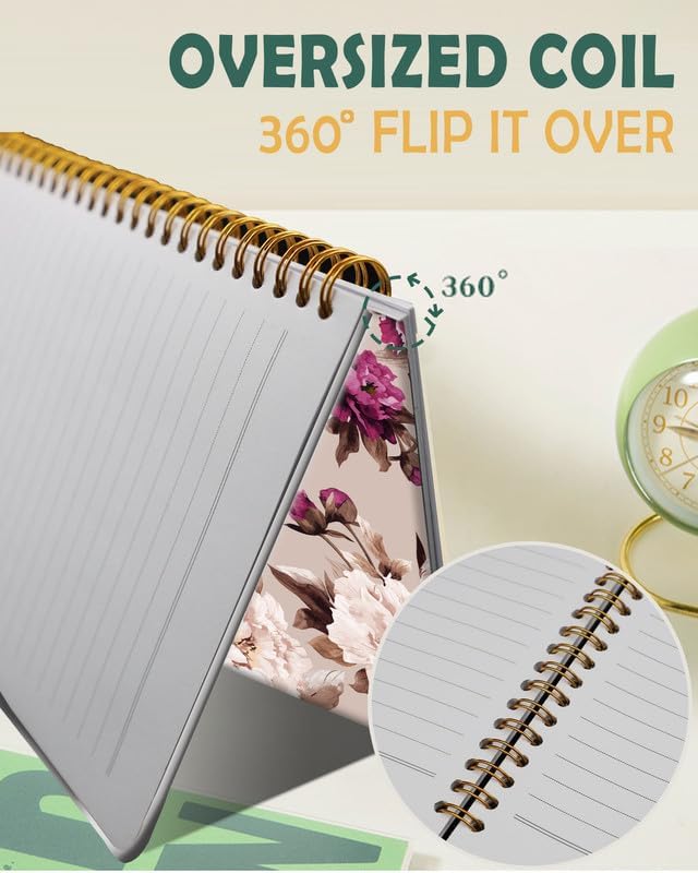 Ruled Spiral Writing Notebook,A5 Hardcover Lined College Journal for Women Girl,Strong Twin-Wire Binding with Premium Paper,8.4" X 6",Perfect for School,Office(Watercolor Pink Purple Floral)