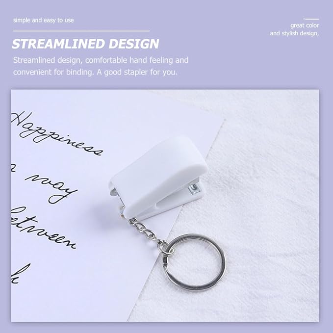 Veemoon Small Stapler with Keychain, 3pcs Portable Mini Stapler with 1 Box Staples Home School Office Supplies DIY Tools (Purple + Green + Pink + Staples)