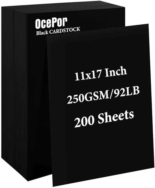 200 Sheets Black Cardstock 11” x 17”, 92lb/250gsm Card Stock, Thick Card Stock Paper, Heavy Cardstock Paper for Printer, Resume, Scrapbooks, Art, Crafts, Business Cards