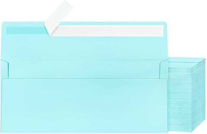 200 Pcs #10 Business Envelopes, Self Seal Standard Envelopes, Windowless Business Mailing Envelopes for Office, Checks, Letters, Invoices, Statements, Wedding, Size 4-1/8 x 9-1/2 inch (Light Blue)
