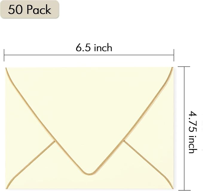 A6 Ivoy Envelopes 4 x 6 With Gold Border,- 50 Pack,For 4x6 Cards| Quick Self Seal| Perfect for Weddings, Invitations, Photos, Graduation, Baby Shower|Thick Luxury paper|6.5 x 4.75 (Ivory)