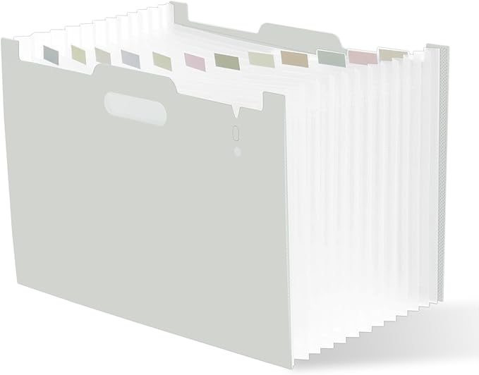 Y YOMA 2 Pack Accordion File Organizer with Handle 12 Pockets Expanding File Folder with Removable Tabs for A4 Letter Size Paper Portable Plastic Filing Organizer Document Bill Receipt Holder, Grey