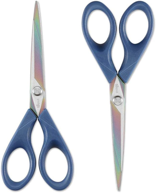 LIVINGO Scissors 7 Inch All Purpose Titanium Scissors Bulk 2 Pack, Left/Right Handed, Forged Stainless Steel Sharp Blade Shears Multipurpose for Home Offce School Student Sewing Fabric Craft Supplies
