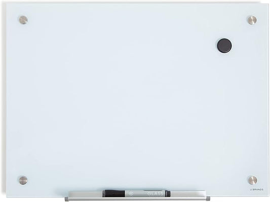 U Brands Magnetic Glass Dry Erase Board with Silver Grommets, Office Supplies, 24” x 18" Inches, Includes Dry Erase Marker