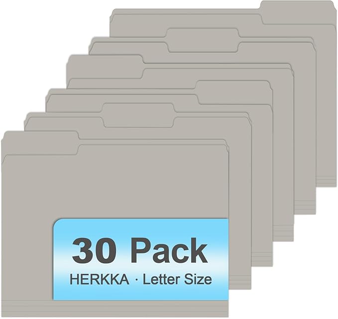 File Folder, HERKKA 30 Pack 1/3 Cut Tab File Folders, File Folders Great for Organizing and Filing, Letter Size, Grey