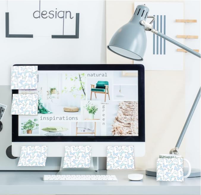 2 Pack Sticky Notes 3x3 Inches, Bright Cute Strong Sticking Power, Easy to Post for Home, Office, 80sheets/Pads, Blue Butterfly