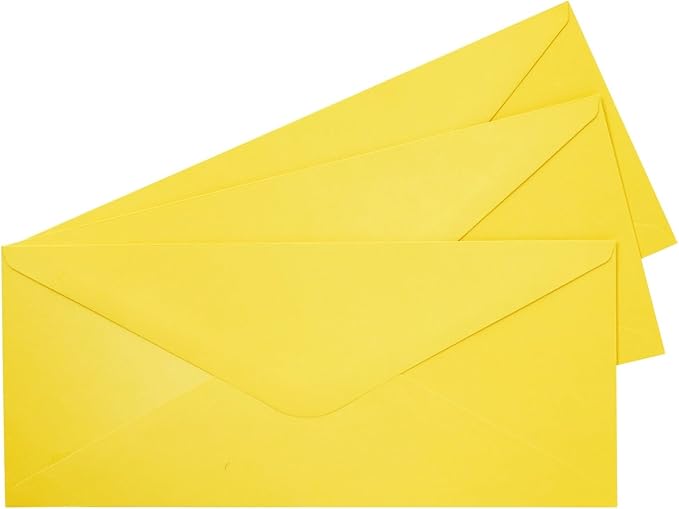 Business Envelopes - 200 Pack 10 Yellow Envelopes, Gummed Seal, 9.5 x 4.13 in - Colored Mailers for Invitations & Business Mailing - Bulk Stationery for Checks & Greeting Cards