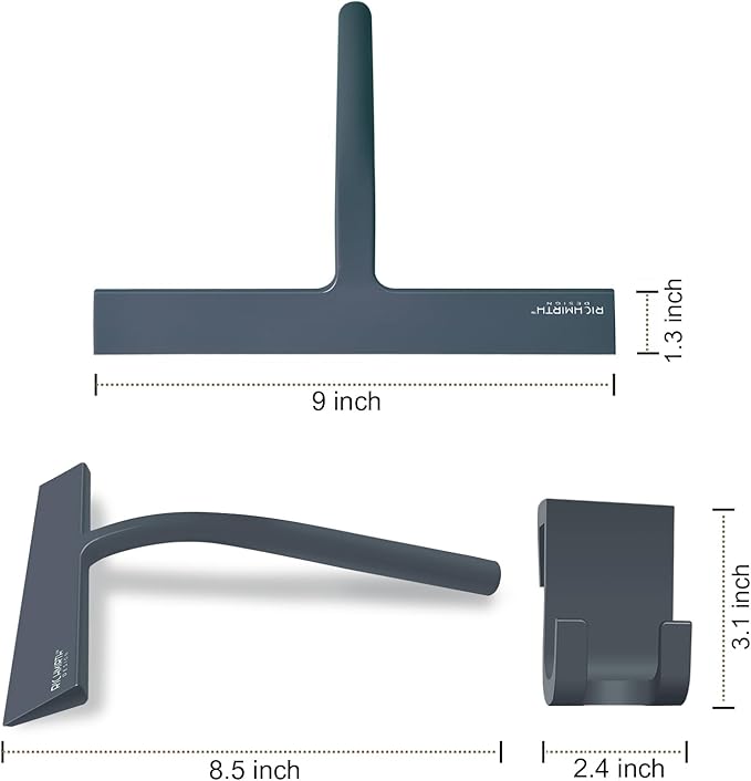 Shower Squeegee for Glass Doors, 9" Inch Width Silicone Rubber Blade Squeegee Window Cleaner Tool Squeegee for Shower Glass Doors Bathroom Mirror Car Window Tile - Gray