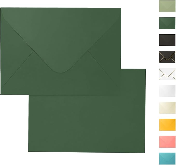100 Pack Dark Green Envelopes 5x7, Goefun A7 Envelopes for Invitation with Euro Flap, 120GSM, Ideal for Mailing, Wedding, 5.25 x 7.25 in