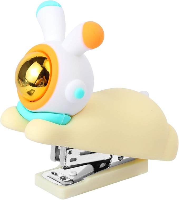 Honagu Cute Stapler, Cartoon Stereoscopic Silicone Stapler, Labor-Saving Office Supplies, Desktop Stationery Gift for Students Kids (Long Ear Milky White)