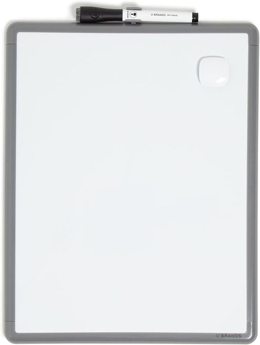 U Brands Contempo Magnetic Dry Erase Board White Board, 11" x 14", Gray Modern Frame, Includes Magnet and Marker