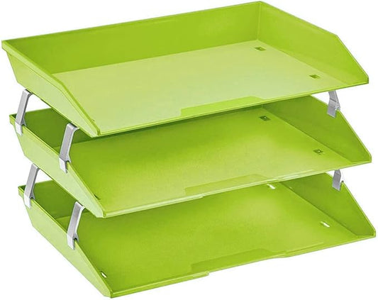 Acrimet Facility 3 Tier Letter Tray, Side Load, Letter Size/A4, Desktop File Organizer, Plastic (Green Citrus Color)