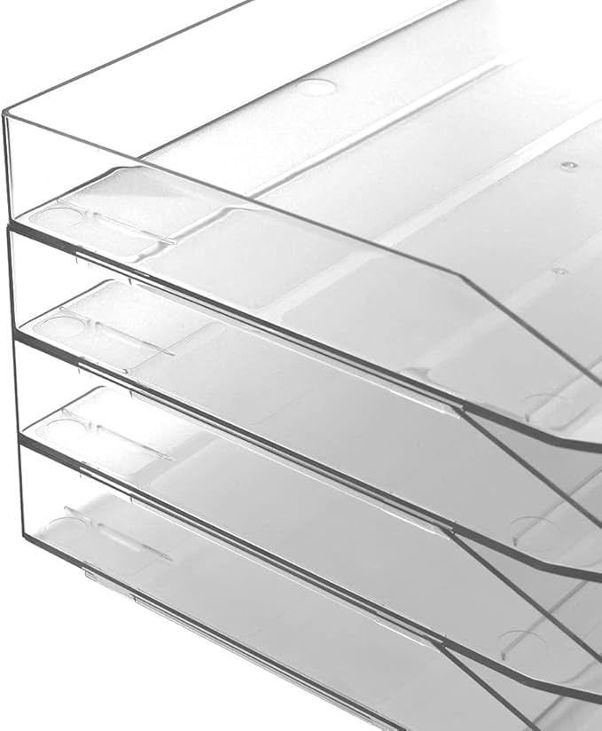 Acrimet Stackable Letter Tray 4 Tier Side Load, Plastic, Desktop File Organizer (Clear Crystal Color)