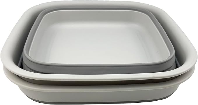 SAMMART 8L (2.1 Gallon) Collapsible Tub - Foldable Dish Tub - Portable Washing Basin - Space Saving Plastic Washtub (Grey (Set of 2))