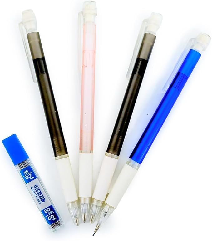 Secondary School Pencil Bag Kit – Mechanical Pencils, Black, Blue & Red Pens, Highlighters, Erasers & Lead Refill – Pre-Filled Pencil Pouch – Middle & High School