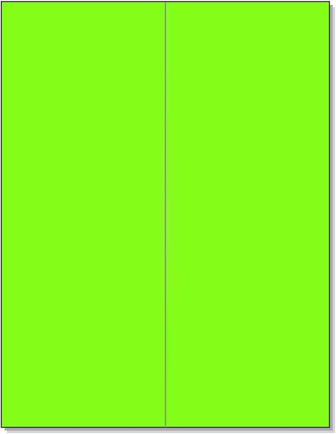 8-1/2 x 11" Neon Color High Light Fluorescent Labels for Laser & Inkjet Printer (Green Fluorescent, 4-1/4" x 11" - 2 Per Page | 50 Labels)