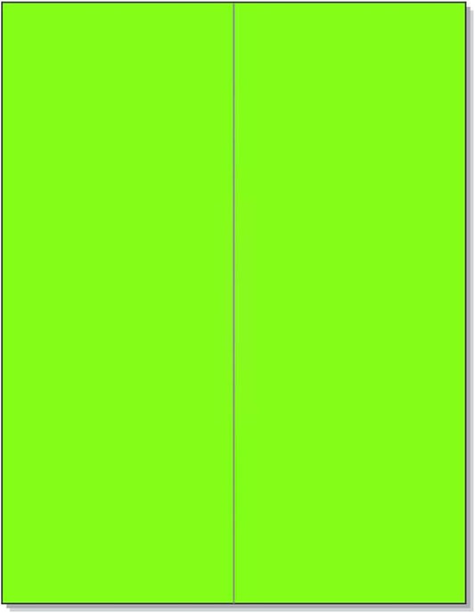 8-1/2 x 11" Neon Color High Light Fluorescent Labels for Laser & Inkjet Printer (Green Fluorescent, 4-1/4" x 11" - 2 Per Page | 50 Labels)