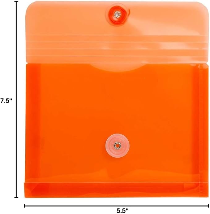 JAM PAPER Plastic Envelopes with Button & String Tie Closure - Index Size - 5 1/2 x 7 1/2 - Assorted Colors - 6/Pack