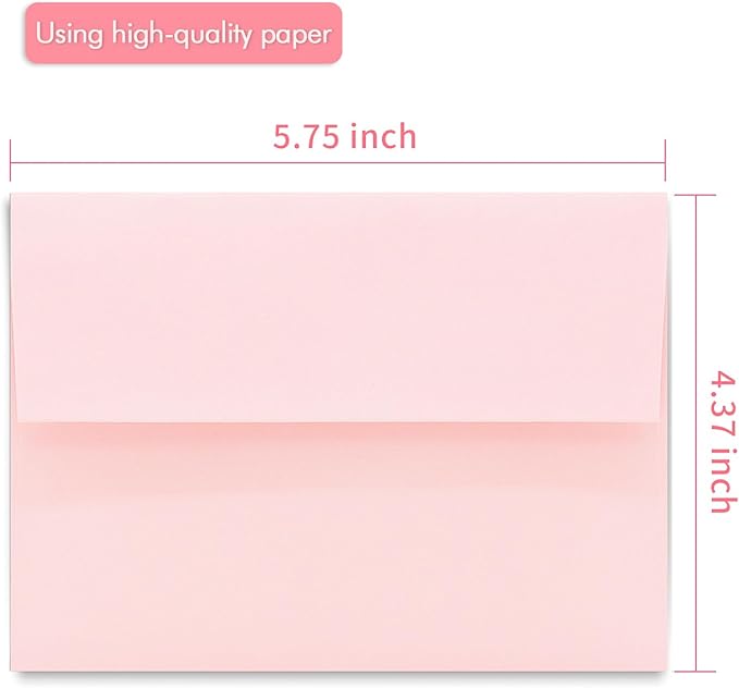 100 Pack A2 Pink Envelopes Self Sealing Adhesive Perfect for Weddings, RSVP, Invitations, Baby Shower,Greeting Cards,Announcements, Thank You Notes| A2(4.375 x5.75 Inches)