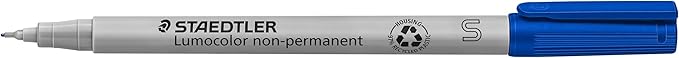 STAEDTLER Lumograph Non-Permanent Wet Erase Marker Pen, Fine Tip, Low Odor Colored Markers, Blue, 311-3